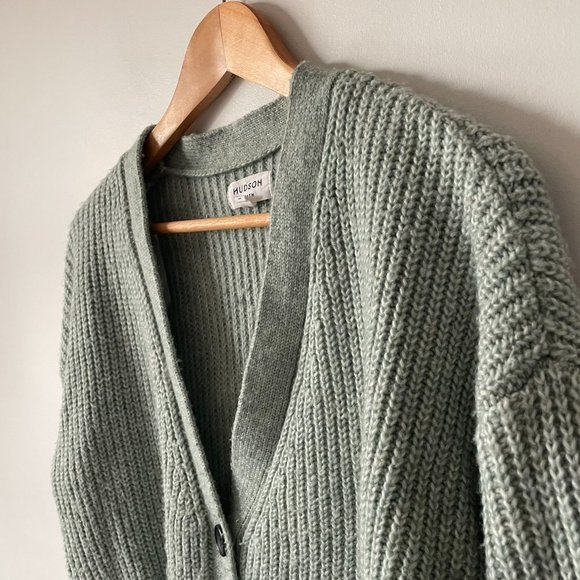 Hudson North Crop  Chunky Rib Knit Cardigan Sweater Sage Green Size Medium - Picture 5 of 8